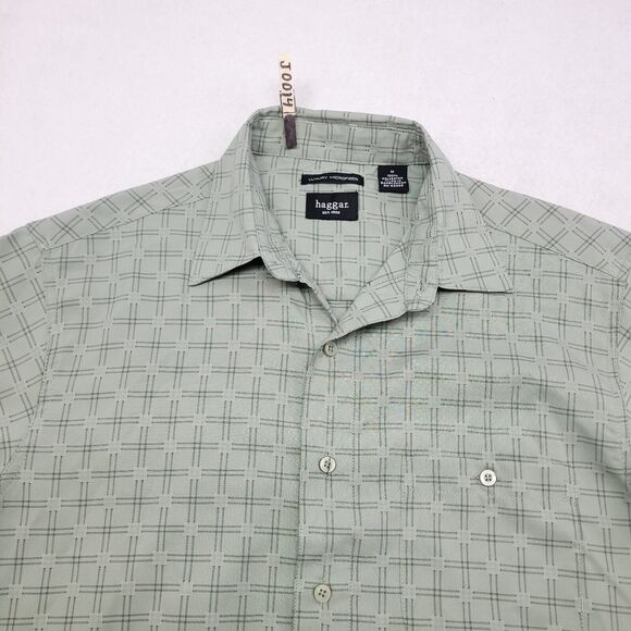 Haggar Casual Short Sleeve Button Up Shirt Adult Mens Size Medium M Green - Picture 1 of 11
